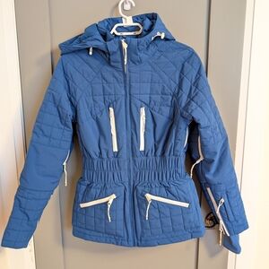 Blue Quilted Jacket with White Accents